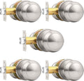 Probrico Brushed Nickel Passage Door Knobs Round Handles - 5 Pack