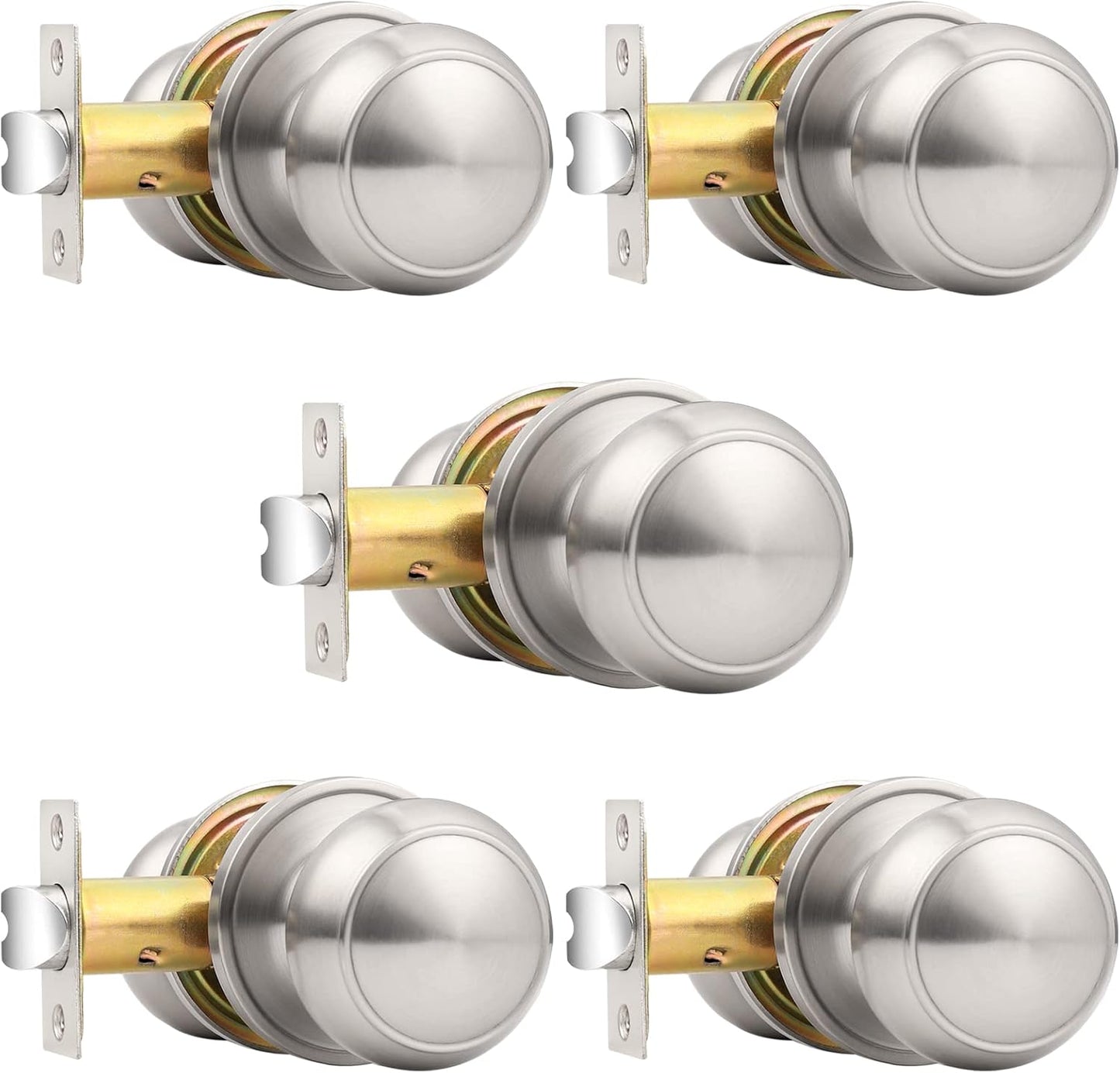 Probrico Brushed Nickel Passage Door Knobs for Hall or Closet