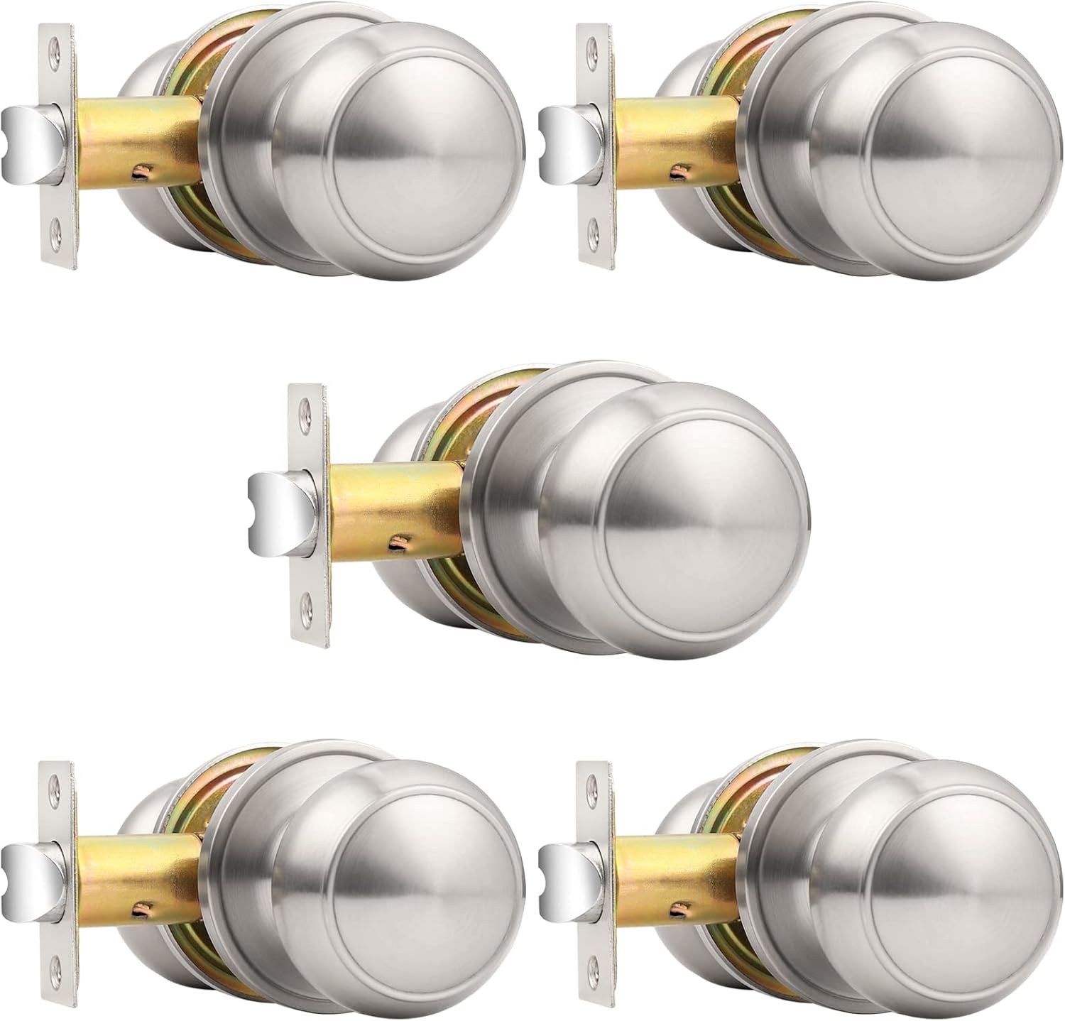Probrico Brushed Nickel Passage Door Knobs for Hall or Closet