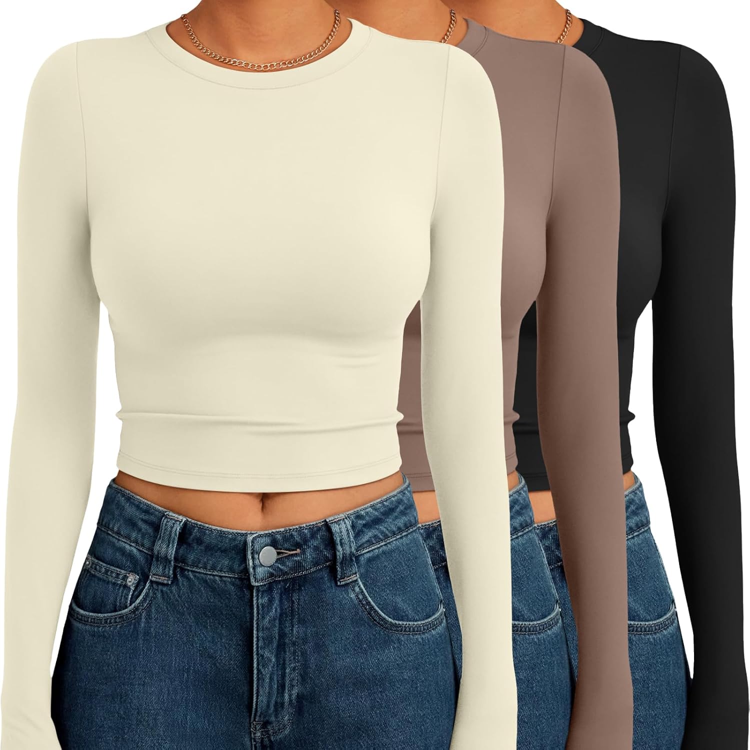 Stylish 3 Pack Womens Long Sleeve Crop Tops for Fall Fashion