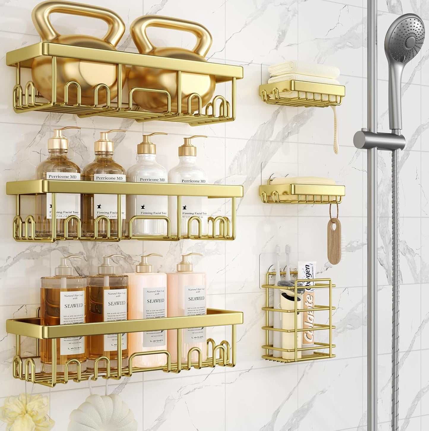 Veken Adhesive Shower Caddy 6-Pack for Organized Bathrooms