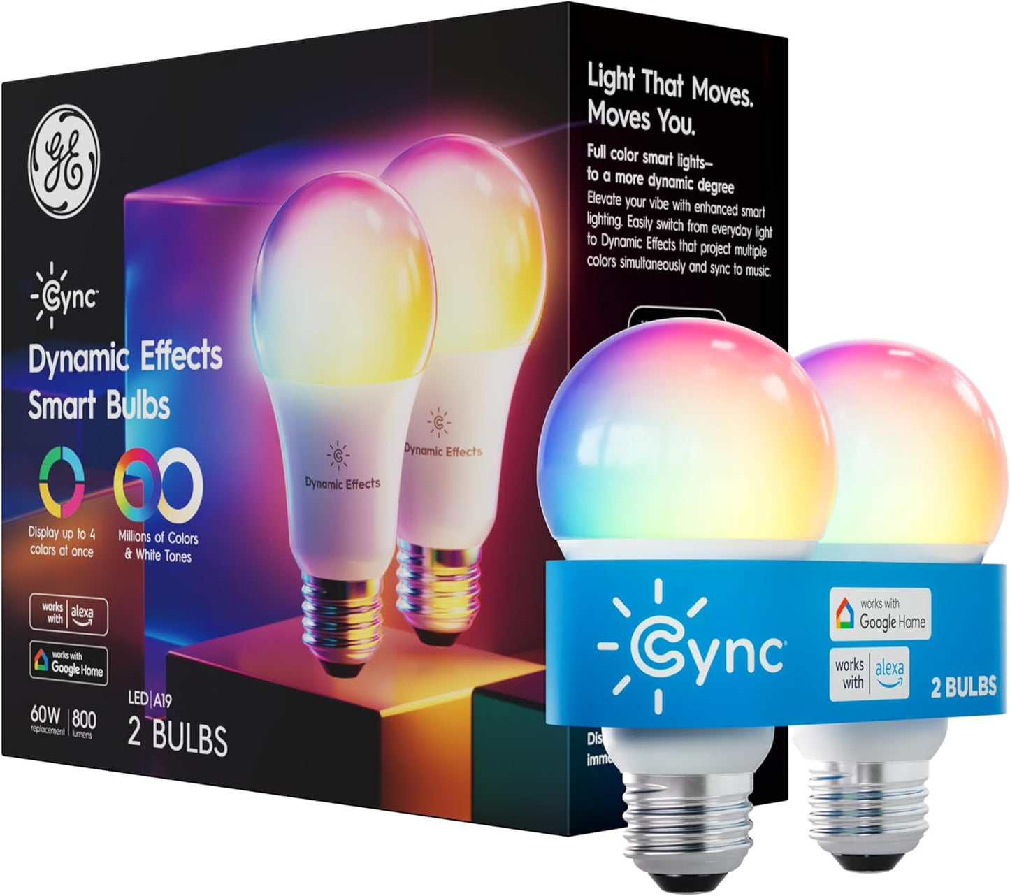 GE Cync Dynamic Effects A19 LED Smart Light Bulbs for Home