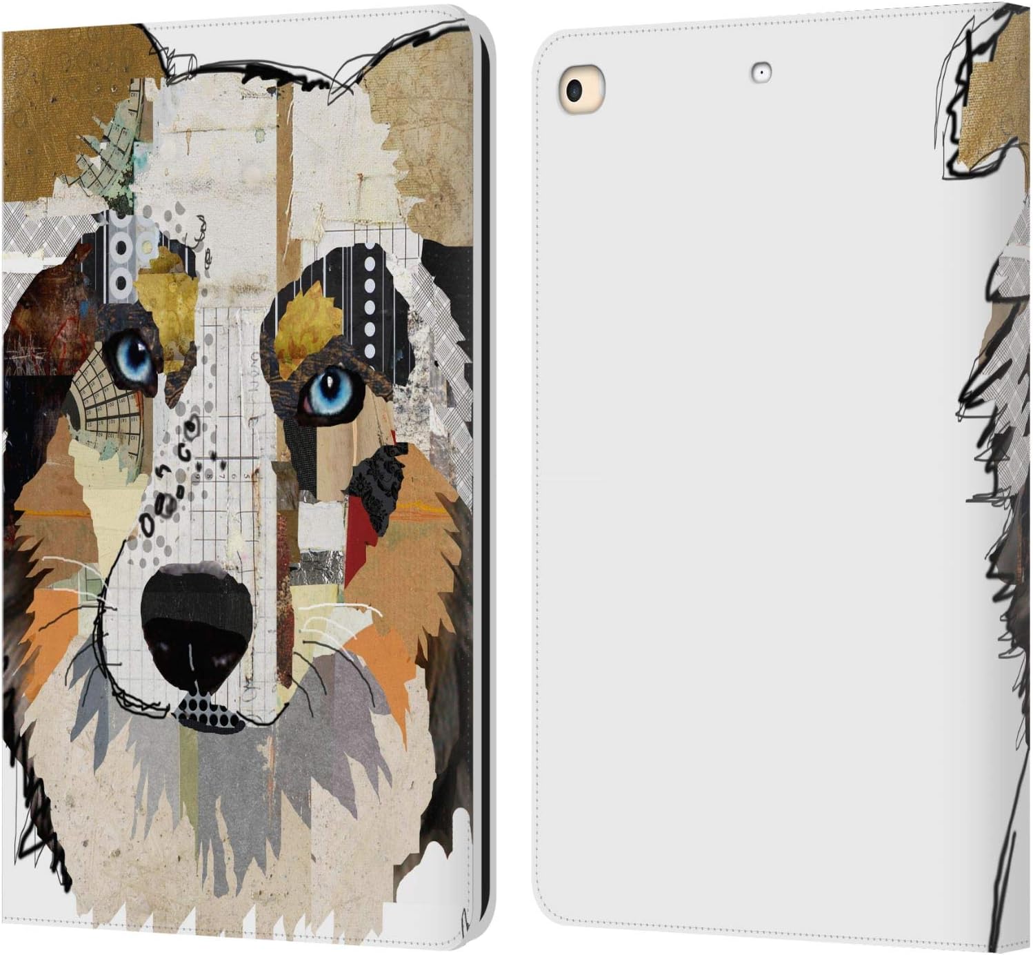 Michel Keck Australian Shepherd Dogs Leather Wallet Case for iPad