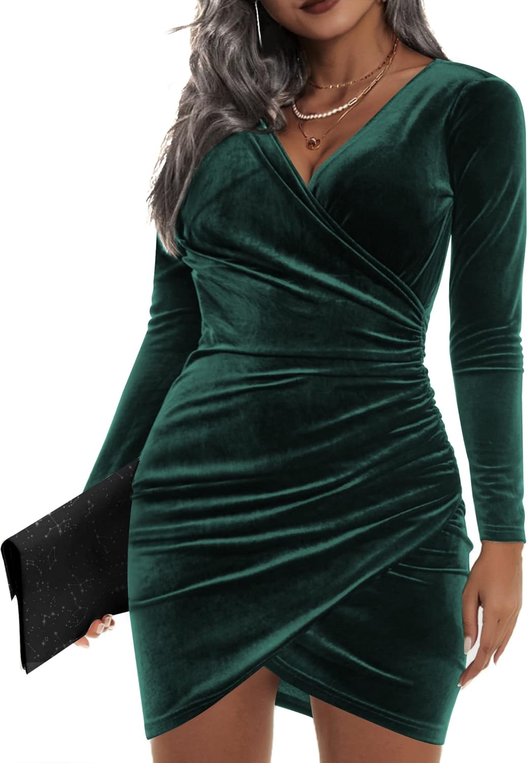 IN'VOLAND Womens Plus Size Long Sleeve Velvet Bodycon Dress