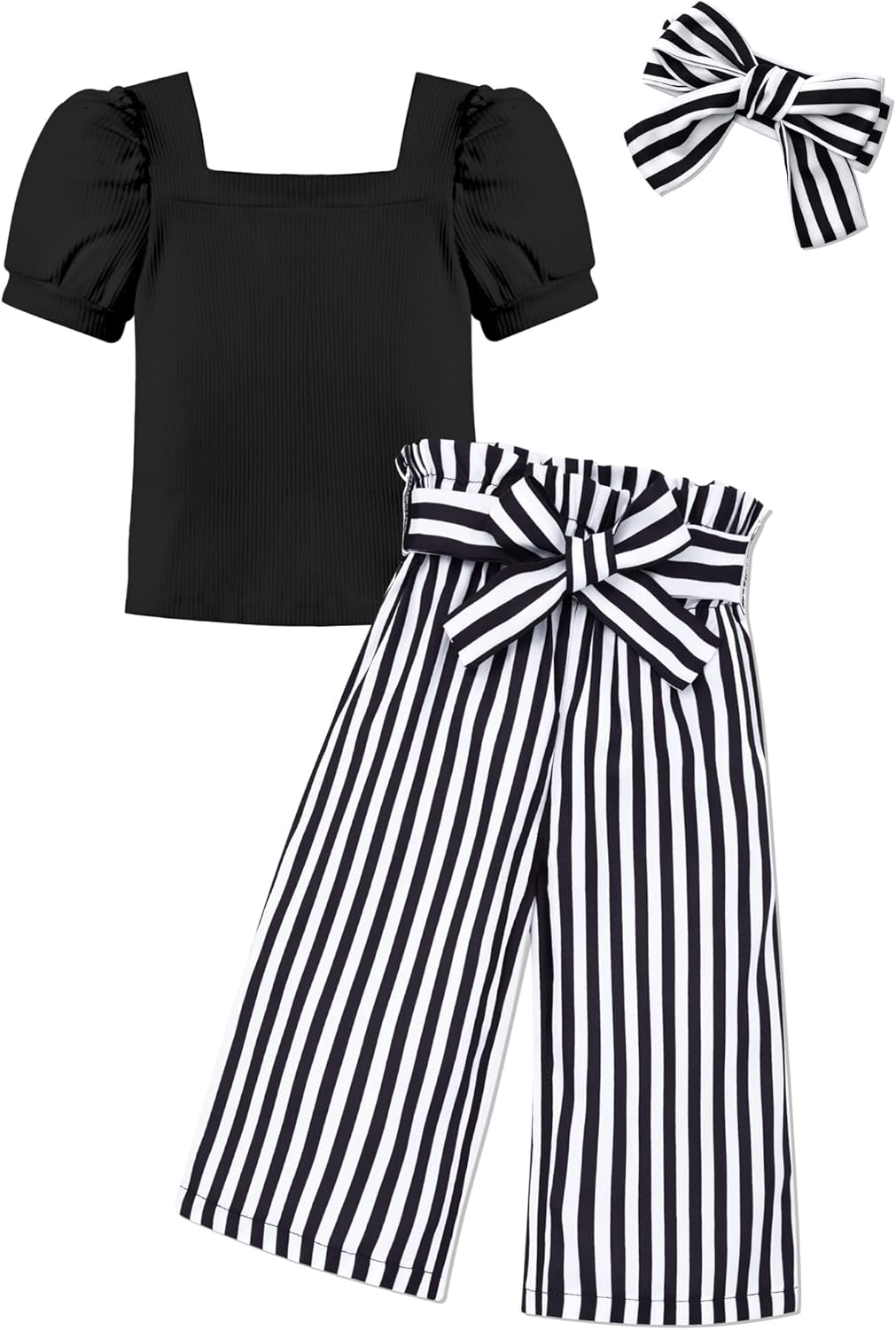 Toddler Girls Clothes Set with Square Neck Shirt and Stylish Pants
