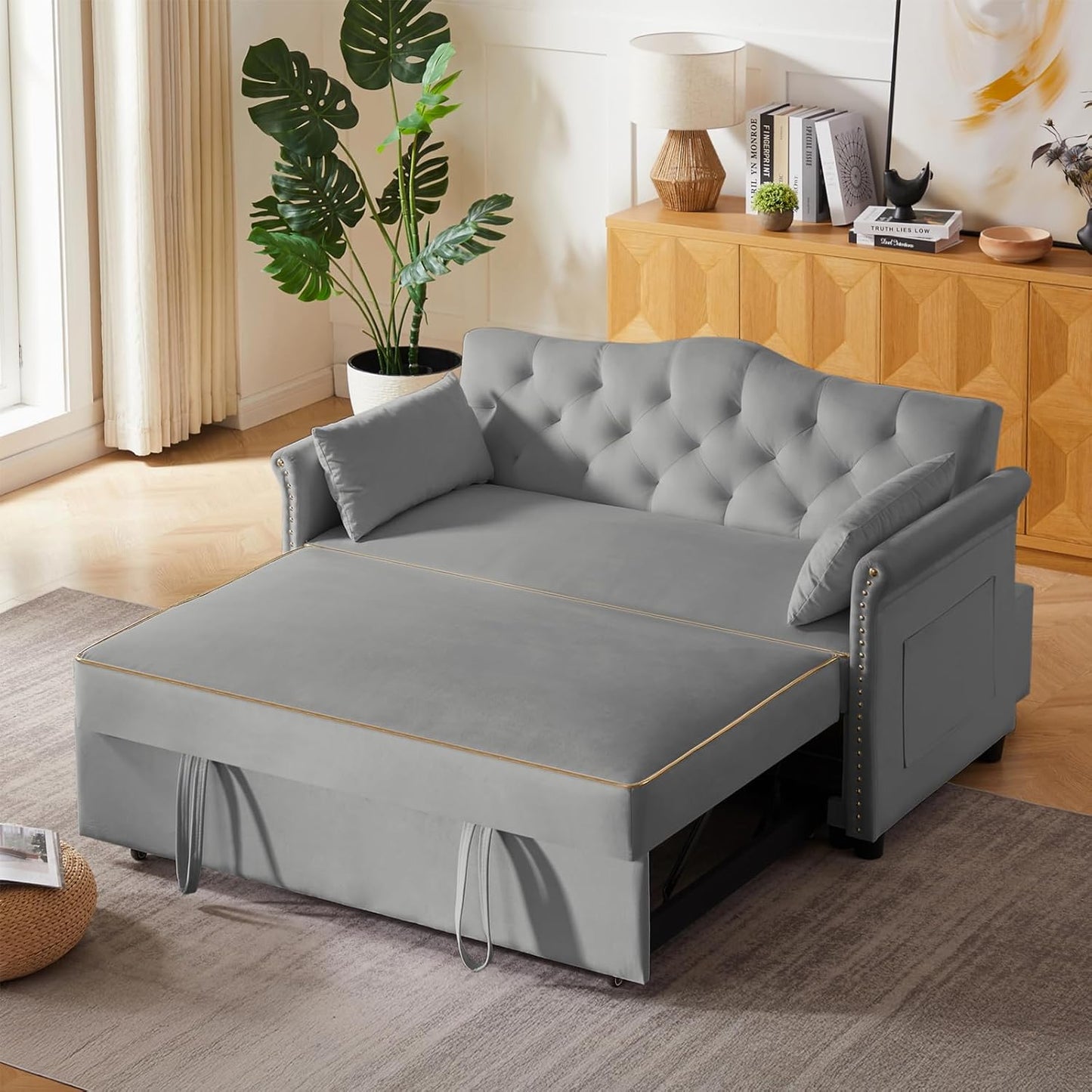 58 Velvet Sofa Bed 3-in-1 Convertible Sleeper for Small Spaces
