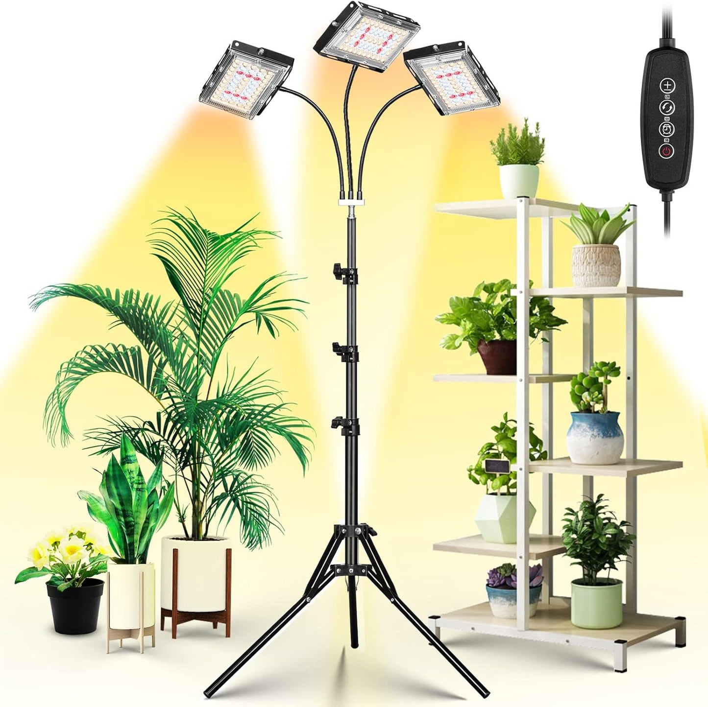 Tri-Head LED Grow Light with Adjustable Stand for Indoor Plants