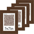 5x7 Picture Frame 4 Pack Brown Wood - Classic Tabletop & Wall Display