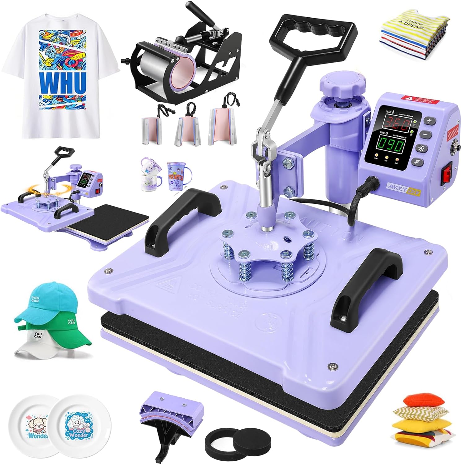 AKEYDIY Upgraded Heat Press Machine 8 in 1 Combo for T Shirts
