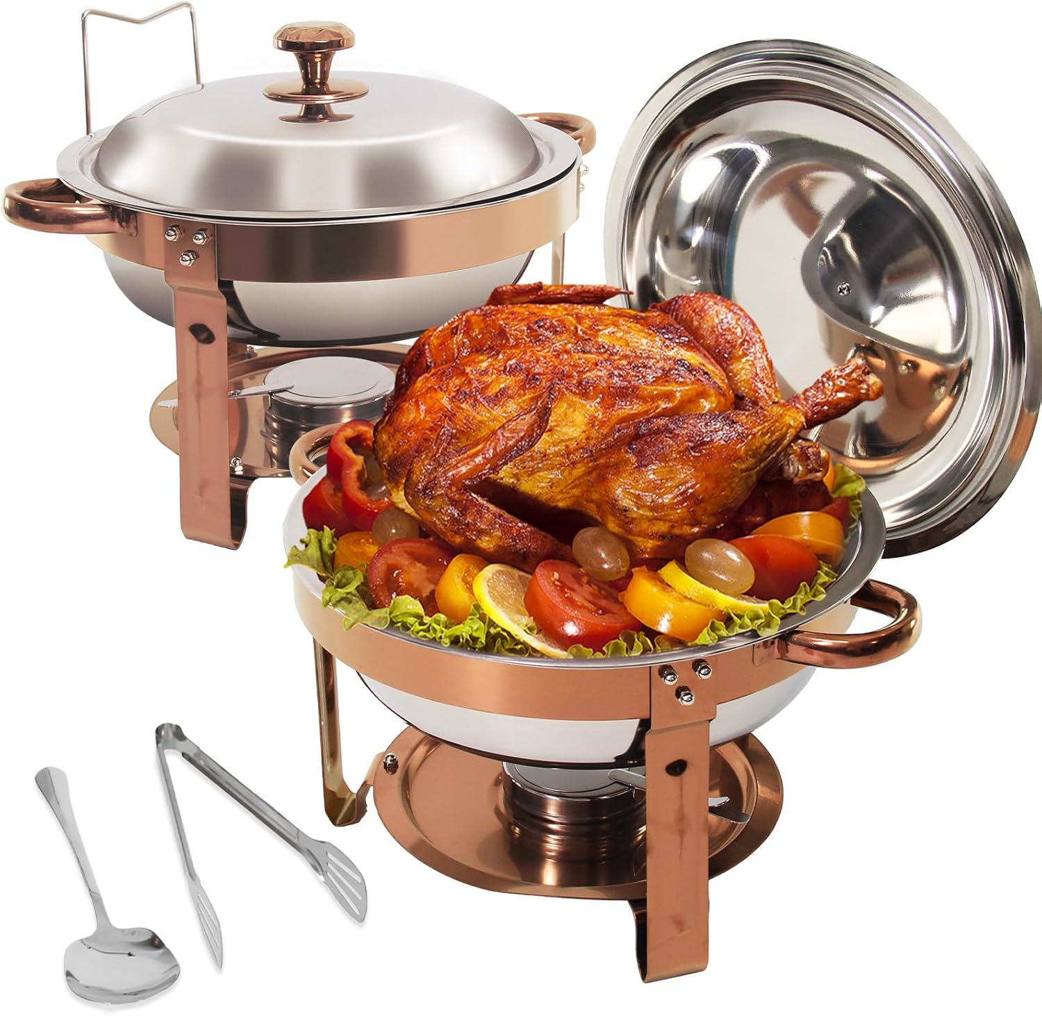 2-Pack Round Chafing Dishes for Buffet, 5QT Stainless Steel Set