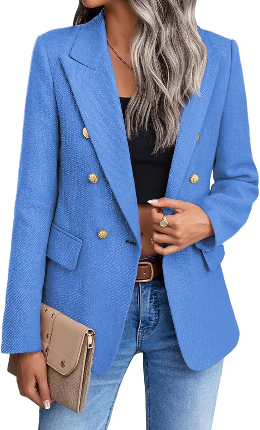 Mina Self Women's Tweed Plaid Blazer Jacket for Elegant Style