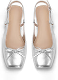 Women's Ballet Flats Slingbacks Square Toe Bow Satin (Style 1QW1)