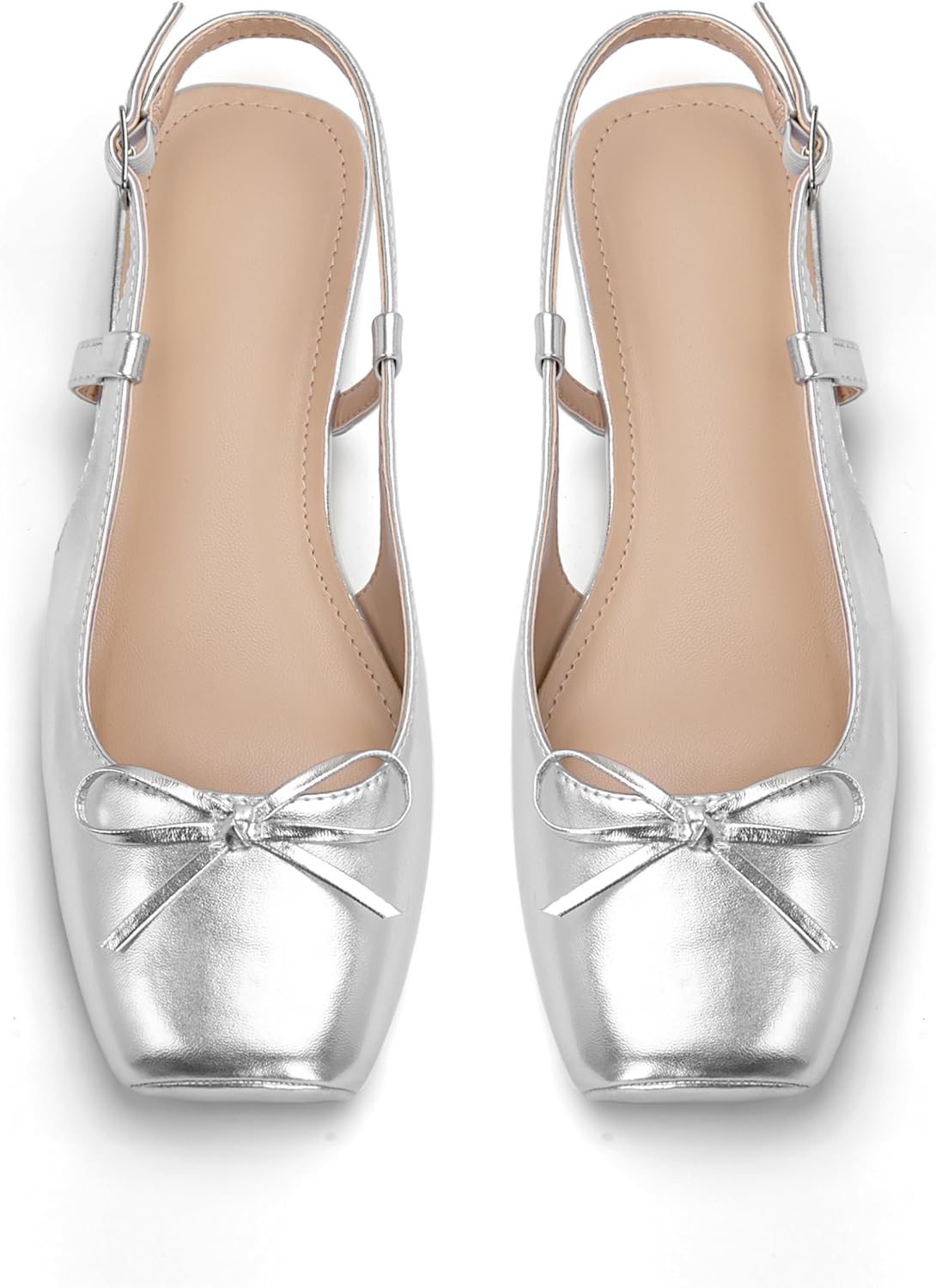 Women's Ballet Flats Slingbacks with Square Toe and Bow Design
