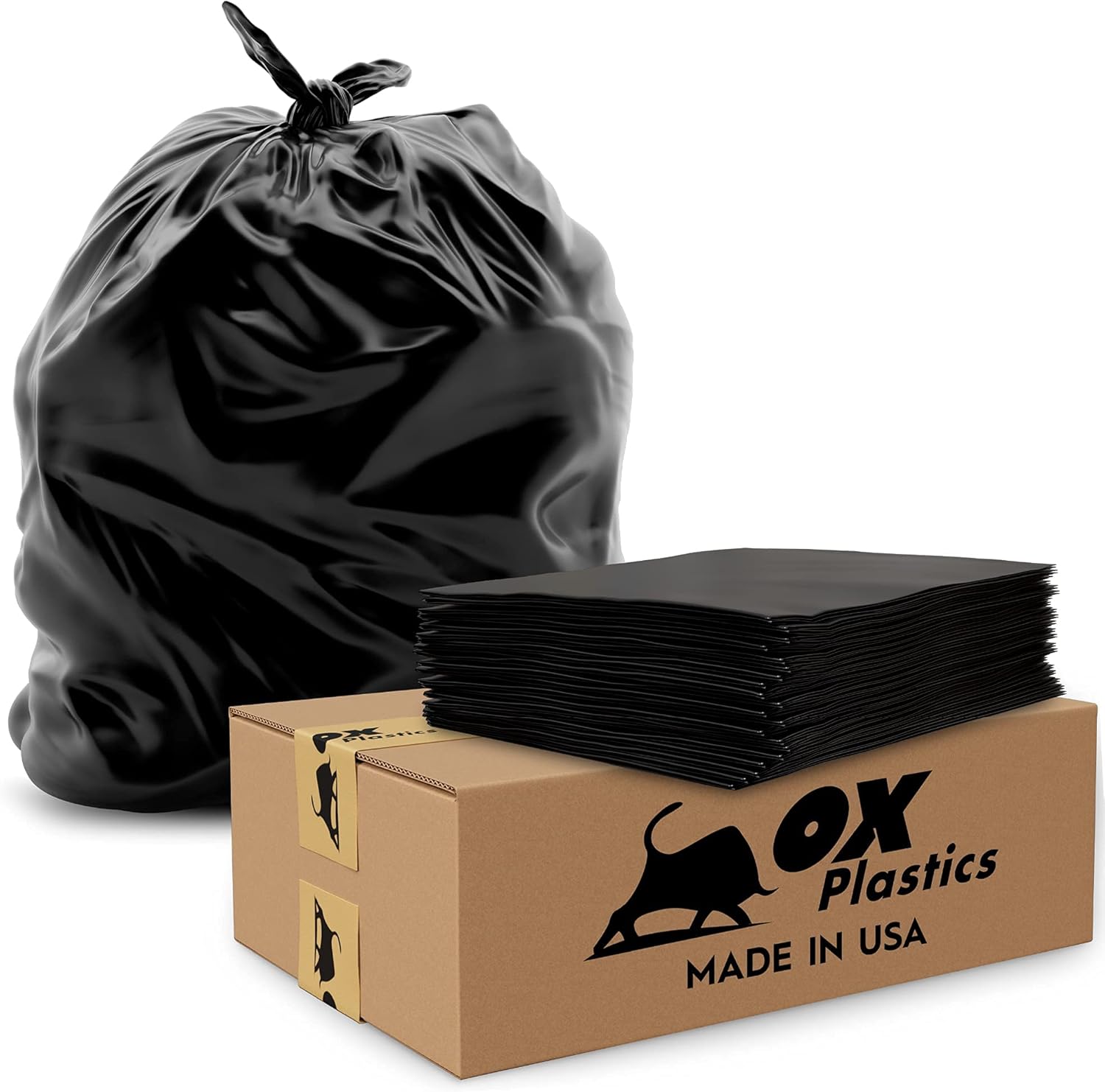 60 Gallon Trash Can Liners by Ox Plastics - Heavy Duty Bags