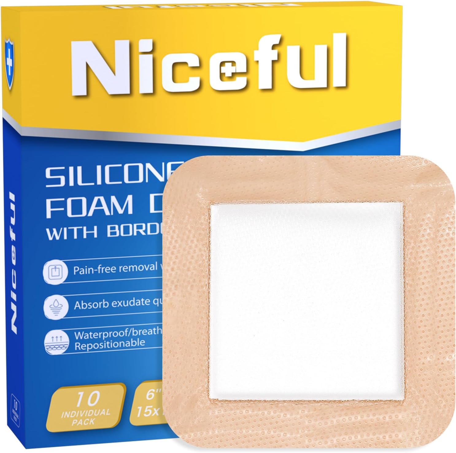 10 Count Silicone Foam Dressing for Wounds - Large Bandages