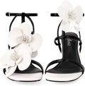 Women's Heel Sandals Flower Ankle Strap Square Open Toe - Dressy