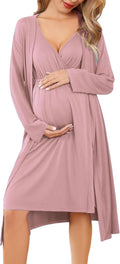 Maternity Nursing Gown and Robe Set for Pregnancy - Soft Stretchy Fit