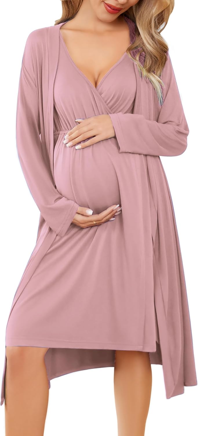 Ekouaer Maternity Nursing Gown and Robe Set for New Moms