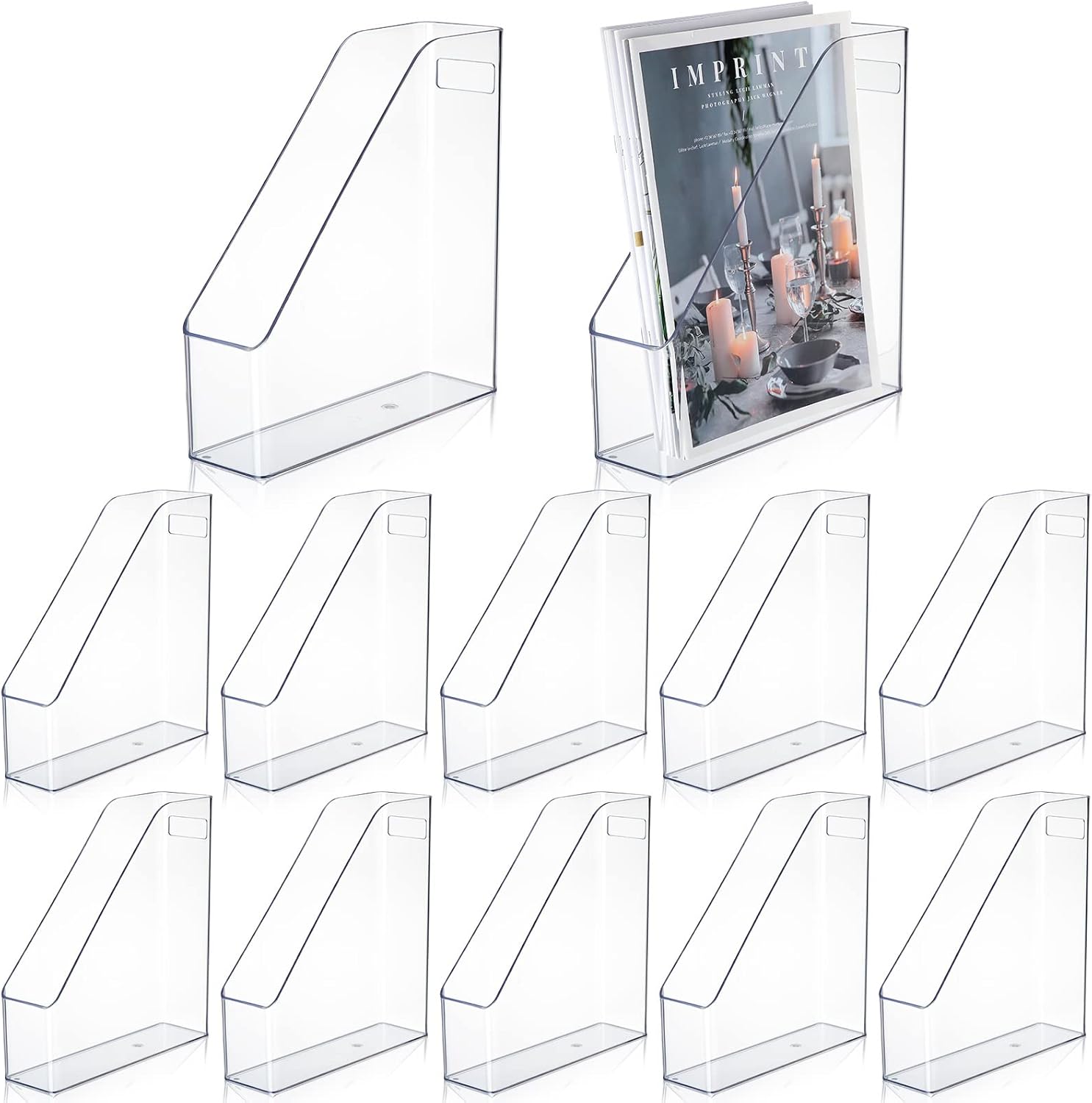 12 Pcs Clear Acrylic Magazine File Holder for Desk Organization