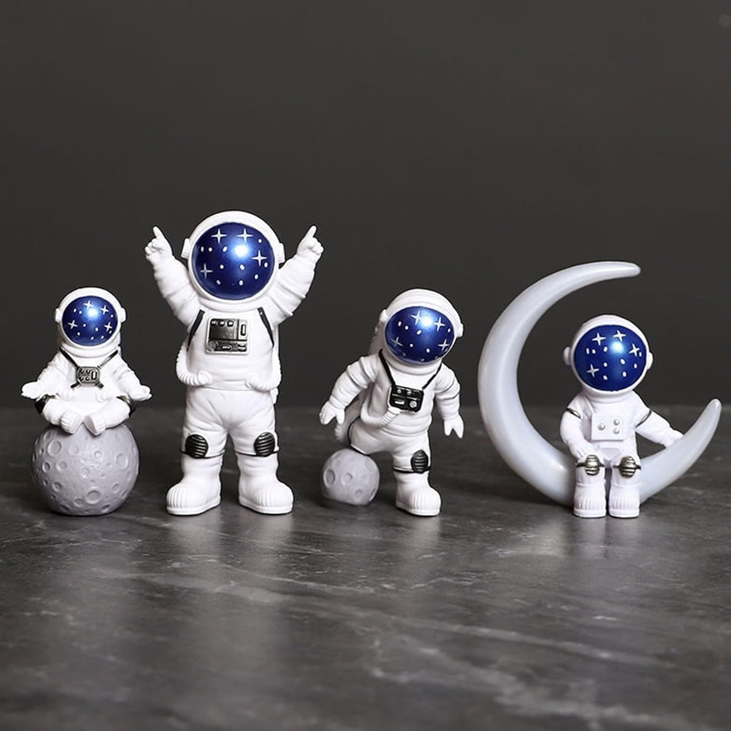 Set of 4 Blue White Astronaut Sculptures - Outer Space Decor