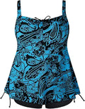 Septangle Women Plus Size Paisley Print Two Piece Tankini - Flattering