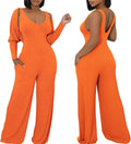 Women's Ribbed 2 Piece Jumpsuit Set with Cardigan - Ribbed Knit