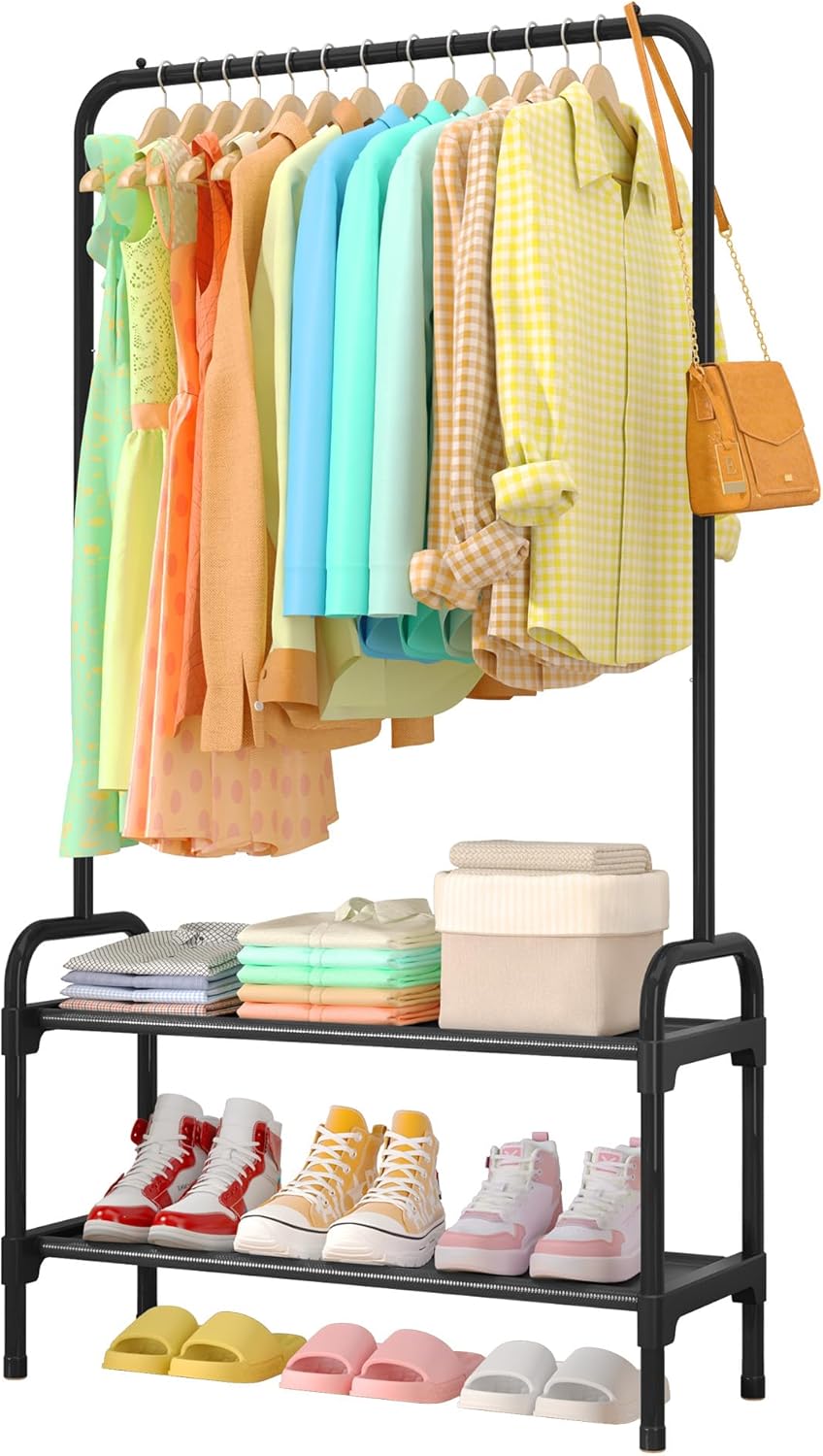 Clothes Rack with 2-Tier Shoe Rack for Entryway and Bedroom