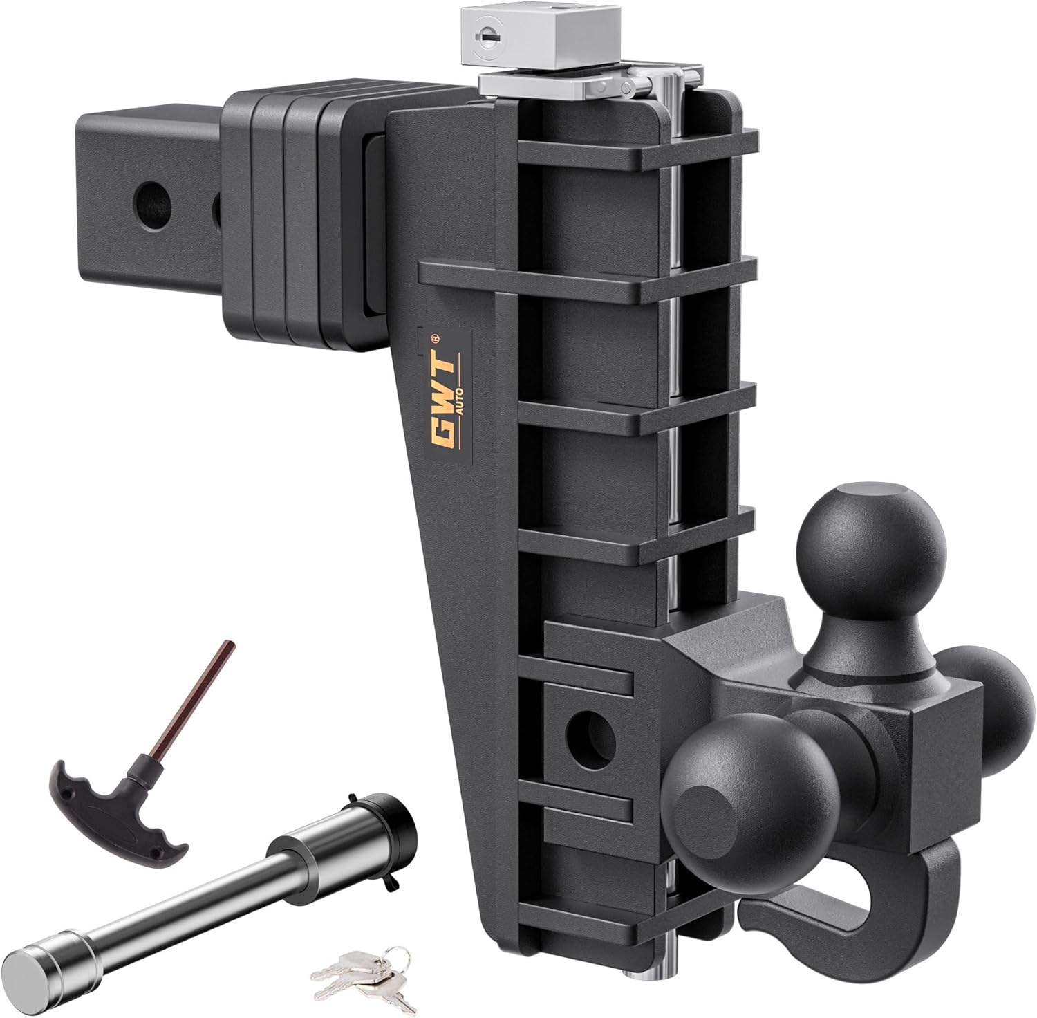 Adjustable Trailer Hitch with Hook and Tri-Ball for Towing