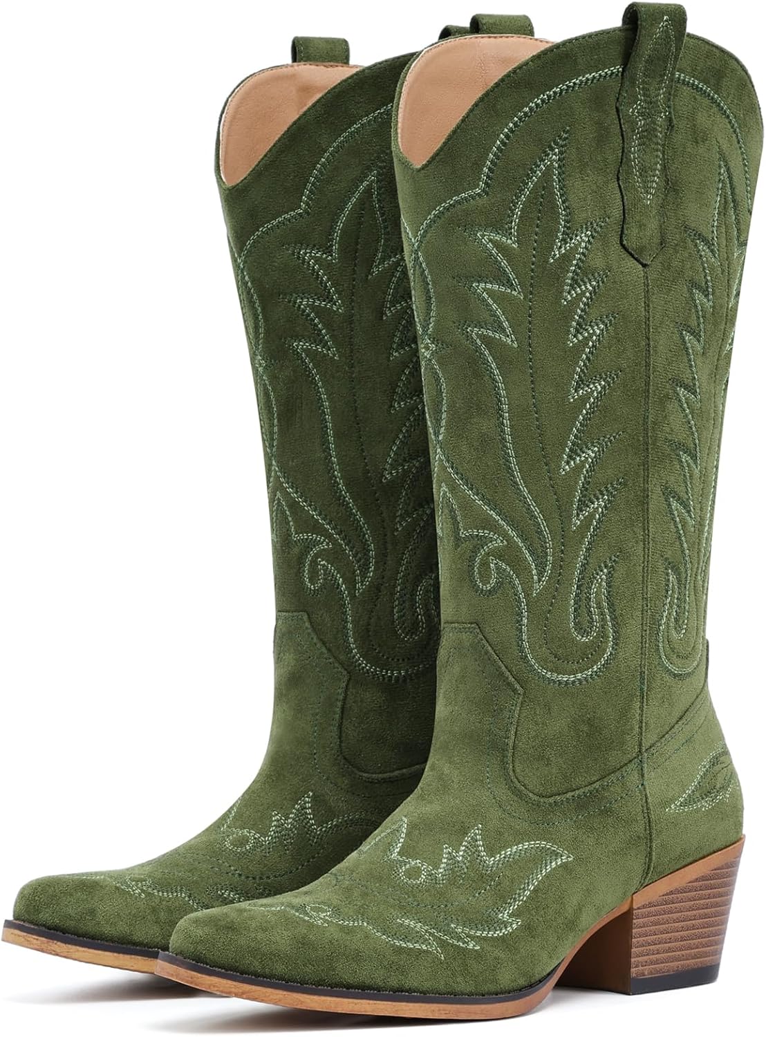 Suede Cowboy Boots for Women with Embroidered Retro Style