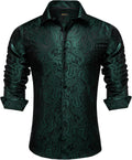 Silk Paisley Dress Shirt for Men - Shiny Emerald Button-Down