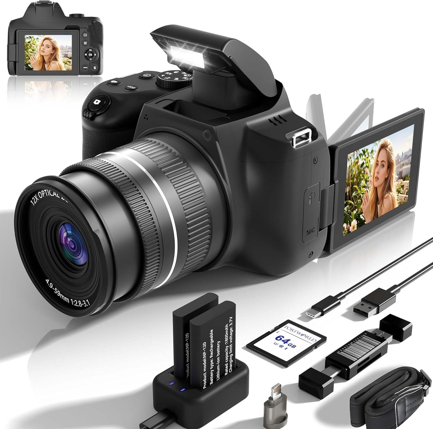 GWAEPU 12X Optical Zoom Digital Camera for Beginners