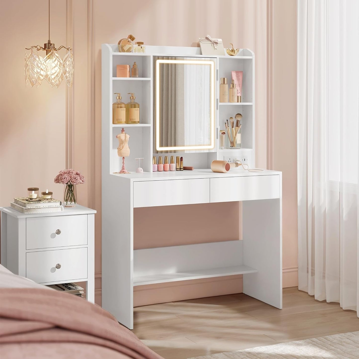 VASAGLE Kailyn Collection Vanity Desk with Power Outlets