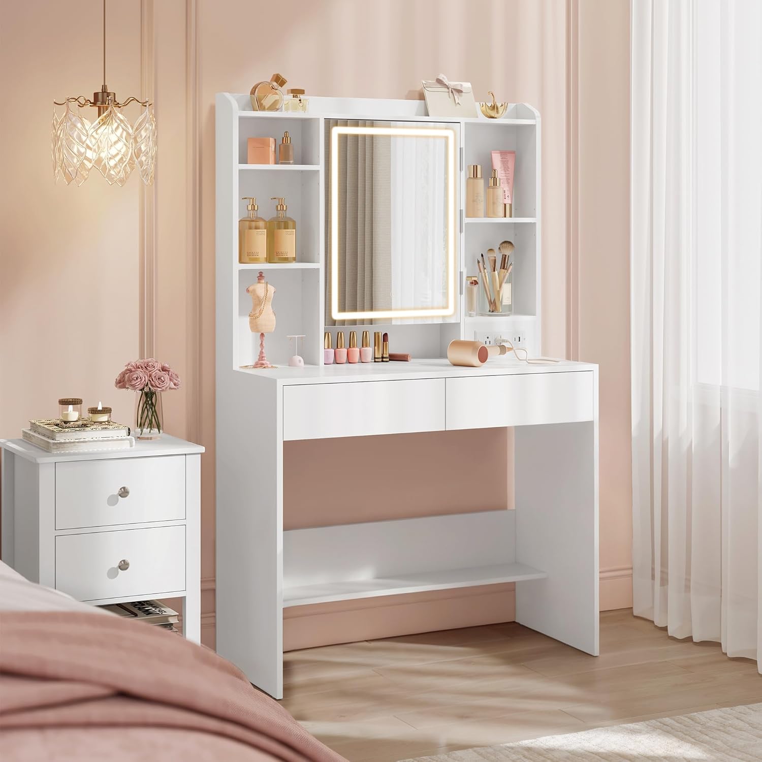 VASAGLE Kailyn Collection Vanity Desk with Power Outlets