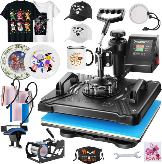 WHUBEFY 8 in 1 Heat Press Machine for T Shirts and More