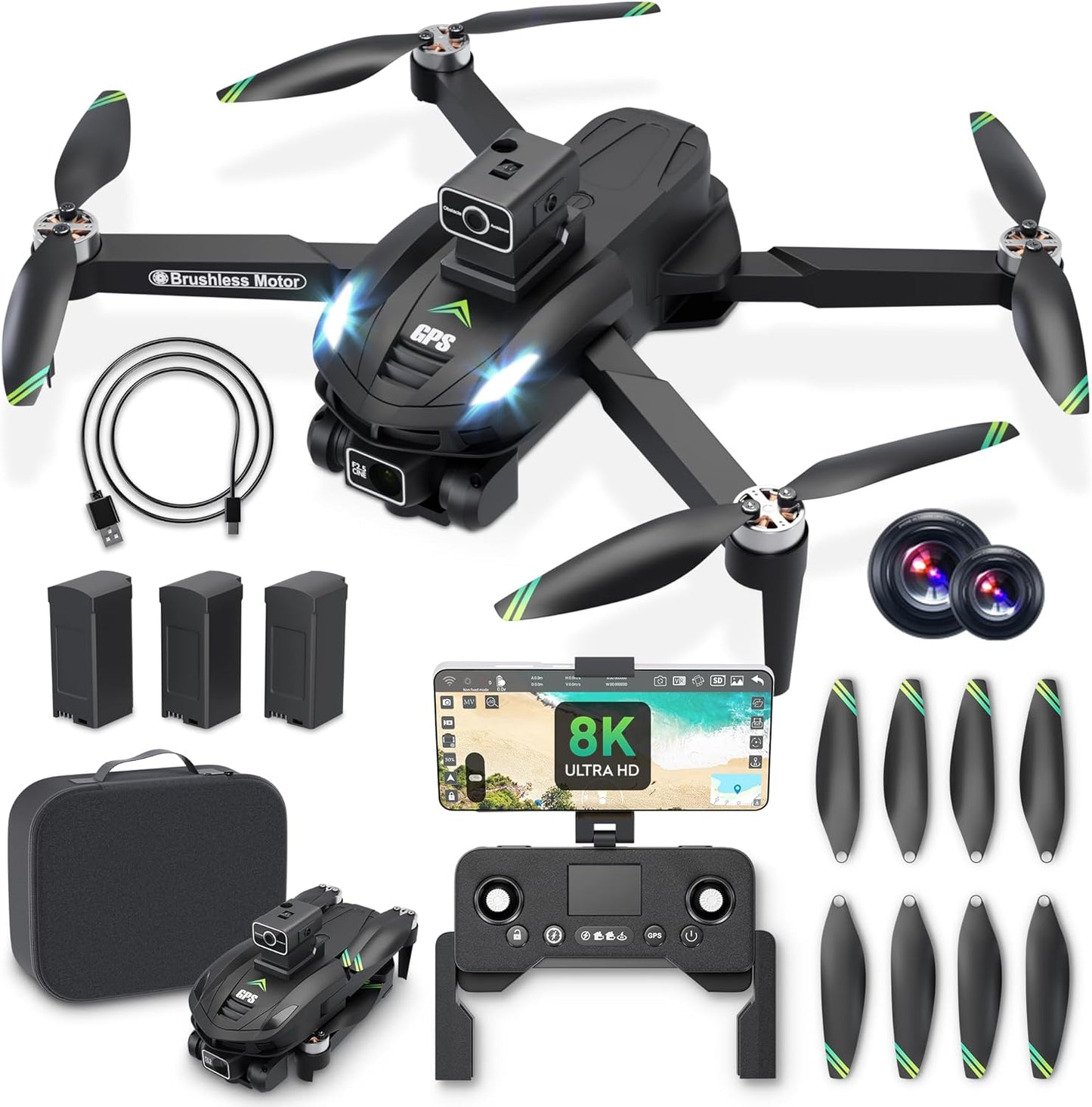 Ultimate 8K Camera Drone Set - 3 Batteries, GPS, Obstacle Avoidance