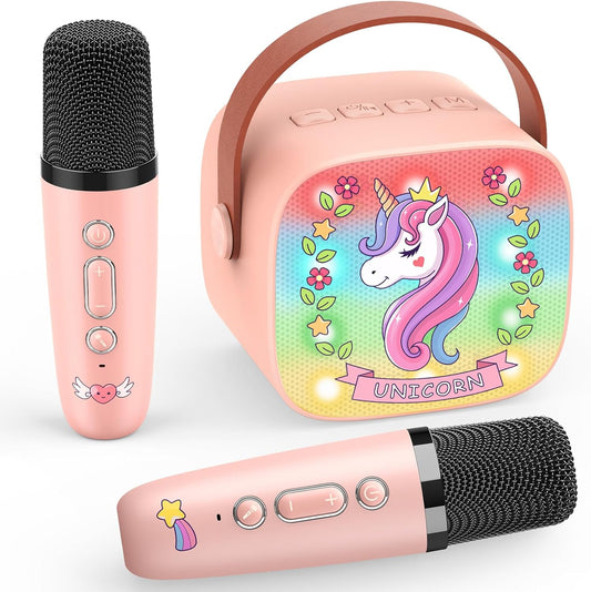 Colorful LED Unicorn Karaoke: 2 Mics, Bluetooth Speaker - Gifts for Girls 4+