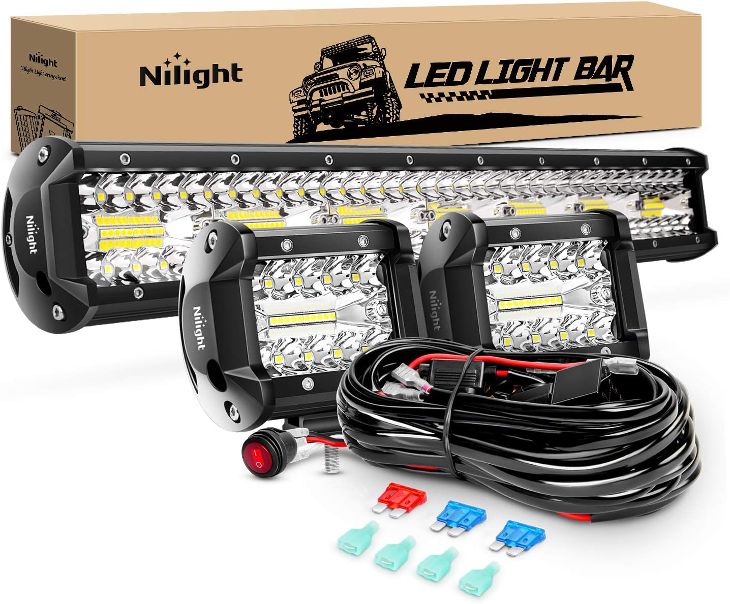 Nilight 20Inch 420W LED Light Bar with Cube Pods for Trucks
