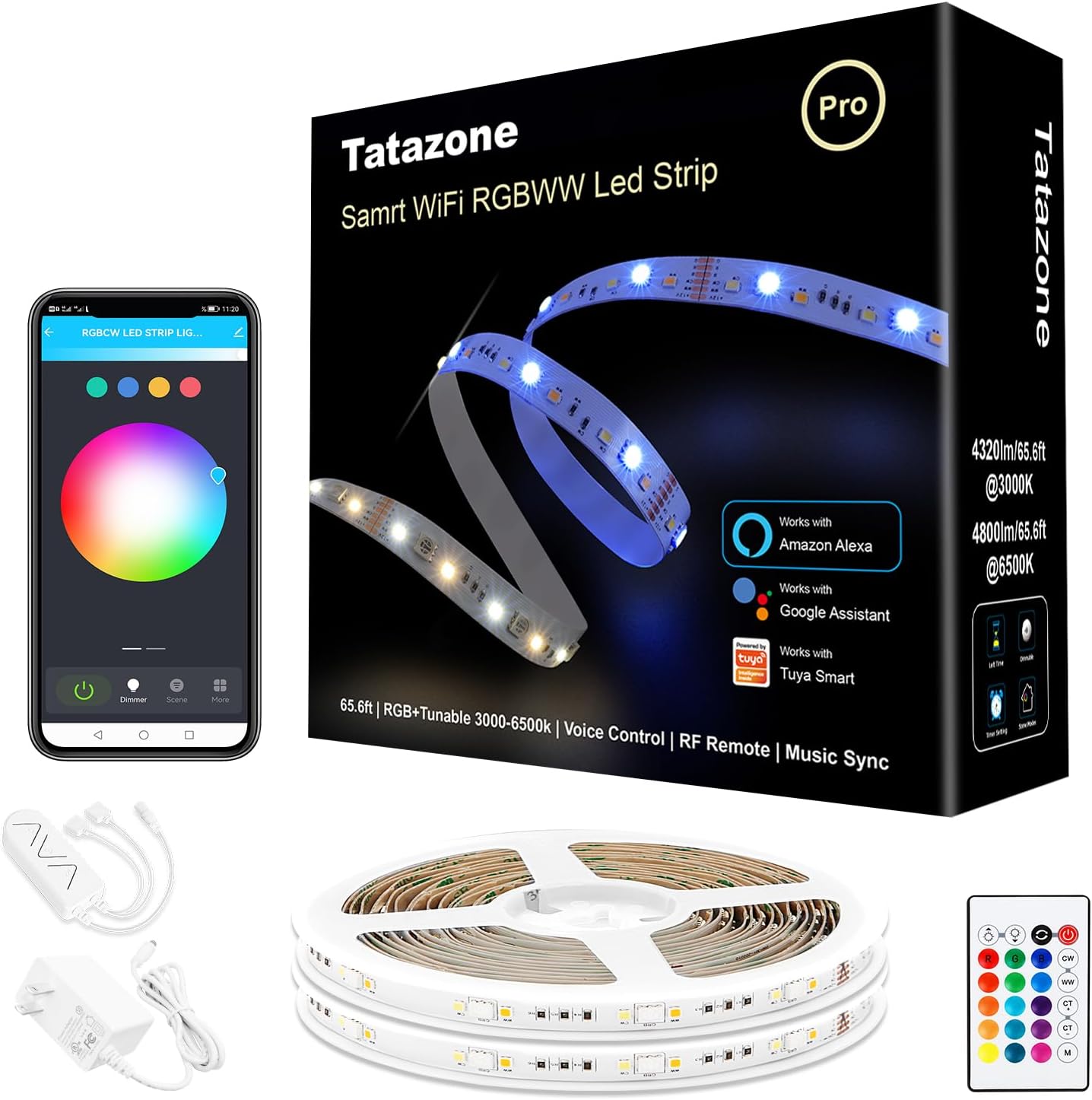 RGBWW Smart LED Strip Lights for Color Changing Indoor Use