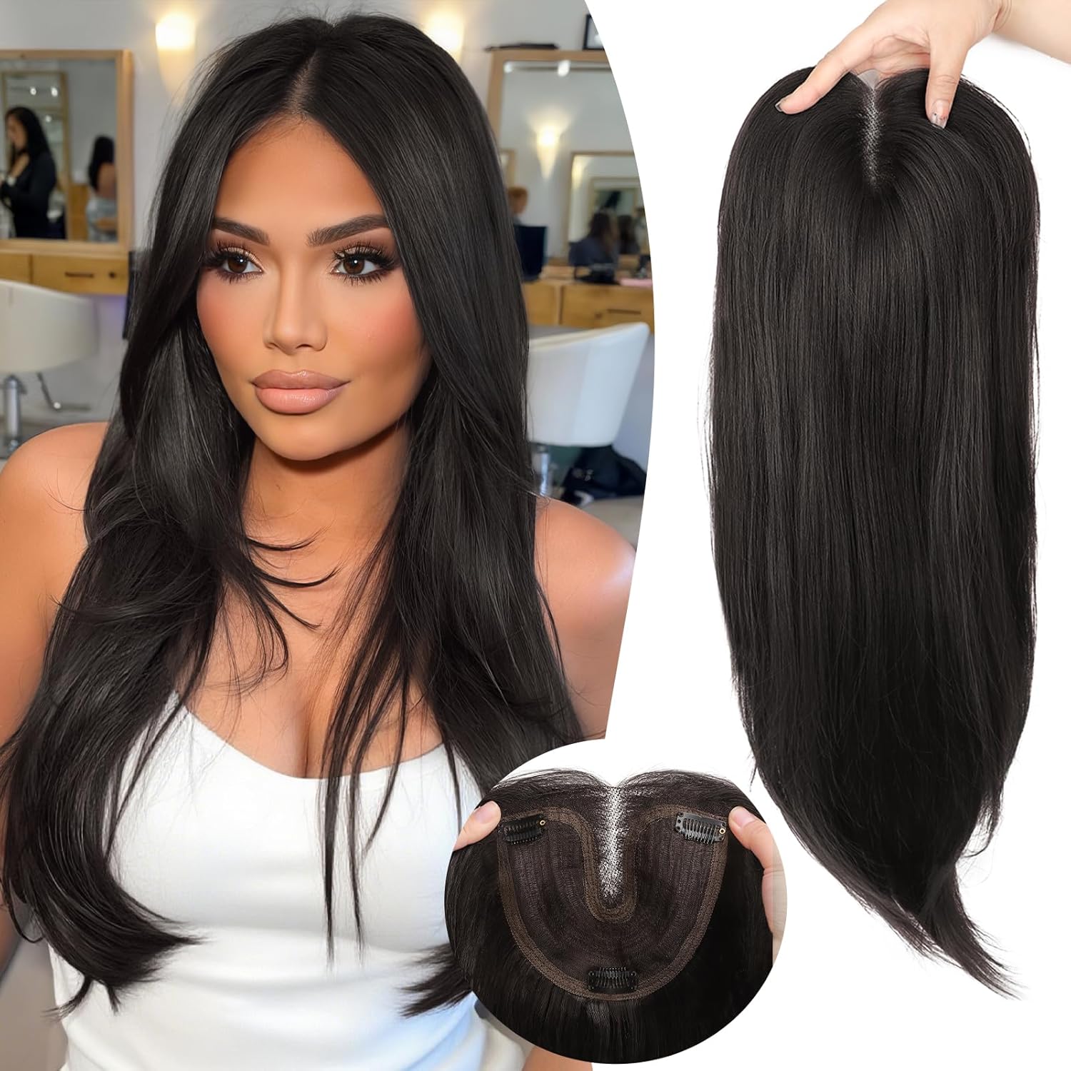 Soft Black Hair Toppers for Women with Thinning Hair 24 Inch