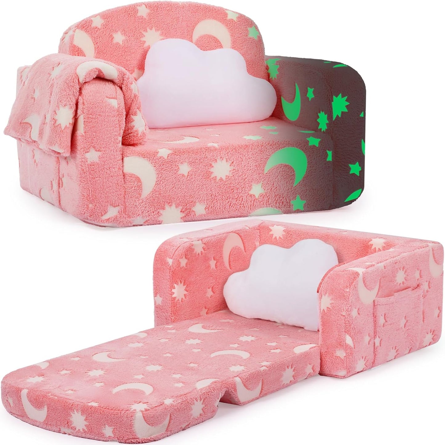 Kids Couch 2-in-1 Soft Toddler Couch with Blanket and Pillow