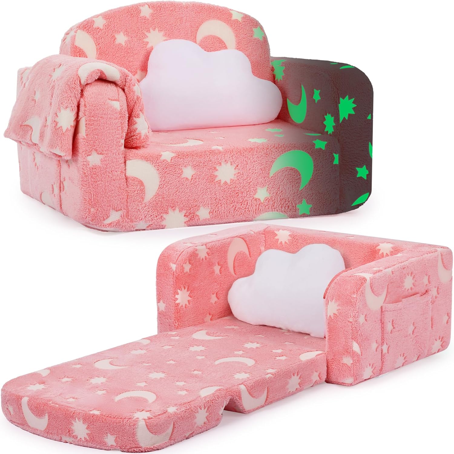 Kids Couch 2-in-1 Soft Toddler Couch with Blanket and Pillow