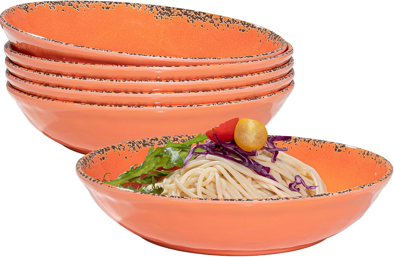 Farmhouse Melamine Pasta Bowls Set of 6, 9.25 in Wide Bowls