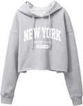 Woman Letter Graphic Cropped Hoodie - Comfortable Fleece Crop