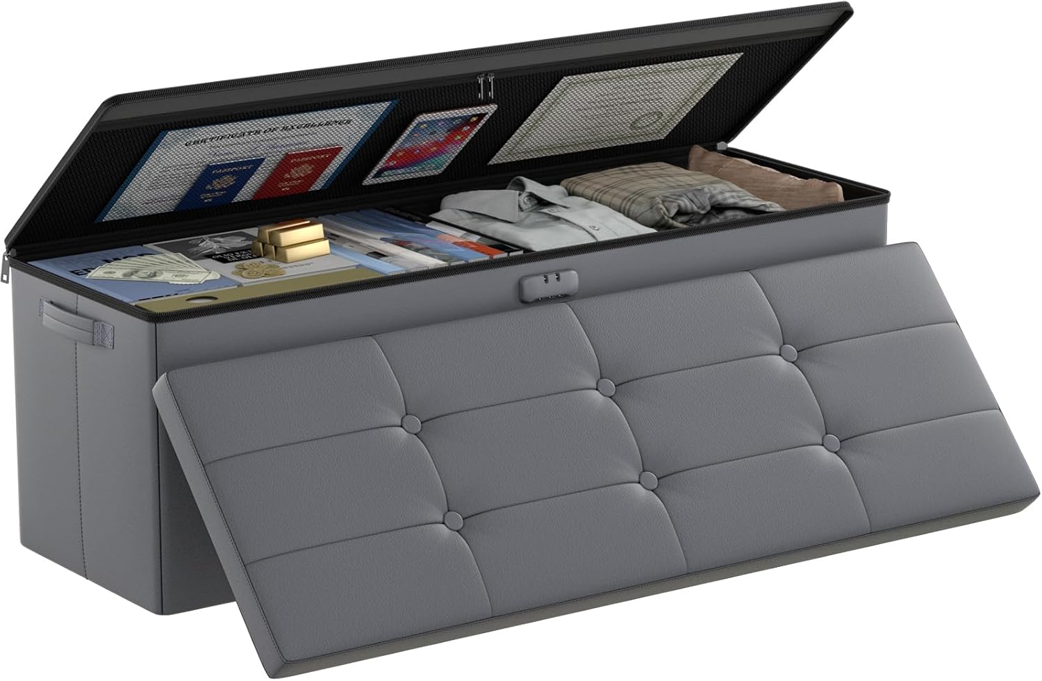 Fireproof Waterproof Storage Ottoman Bench for Home Office