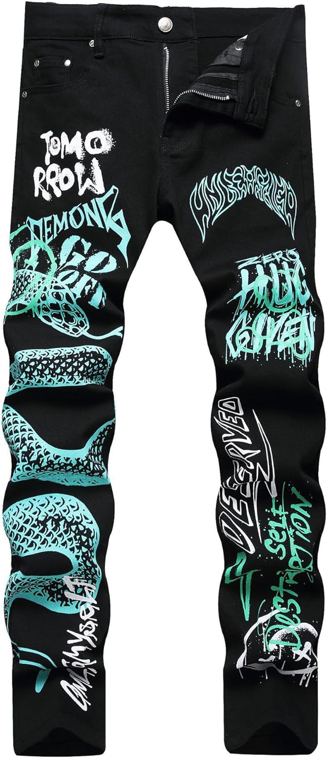 Baylvn Men's Casual Printed Slim Fit Jeans for Stylish Look
