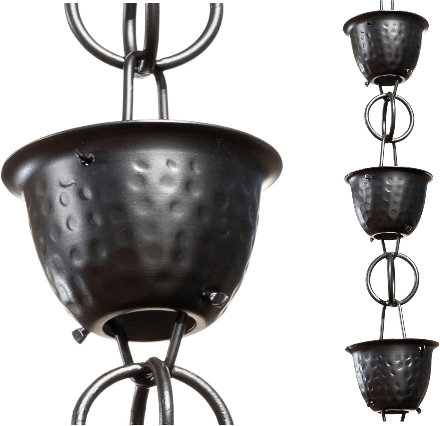 Monarch Rain Chains 3 ft Black Hammered Cup Rain Chain Extension