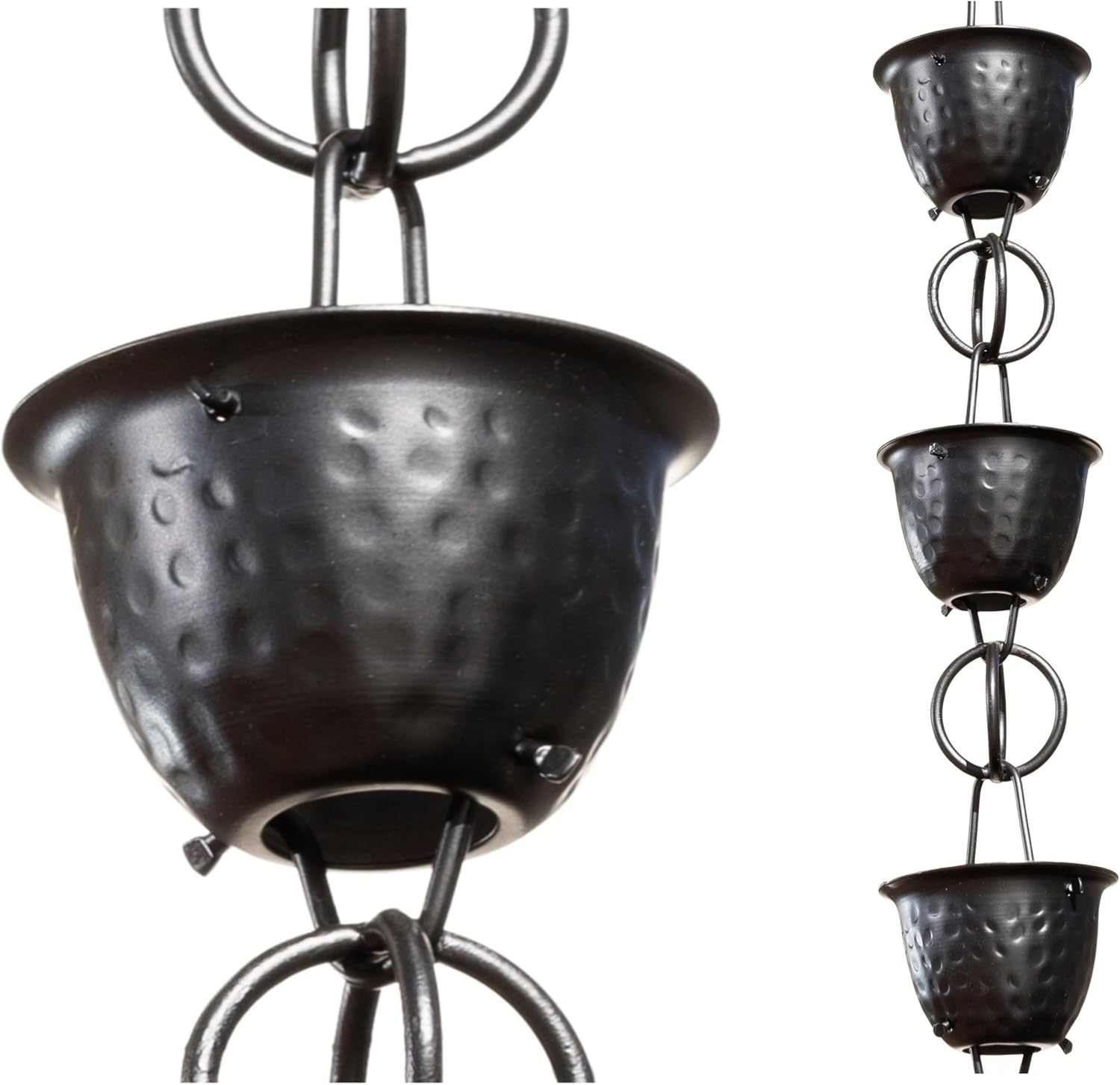Monarch Rain Chains 3 ft Black Hammered Cup Rain Chain Extension