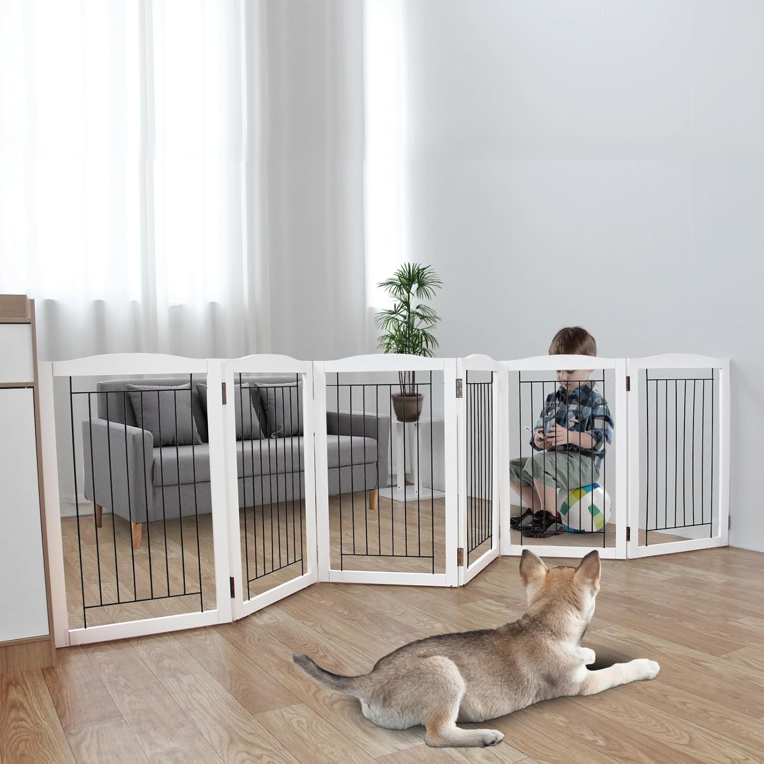 Freestanding Foldable Dog Gate for Extra Wide Spaces and Pets