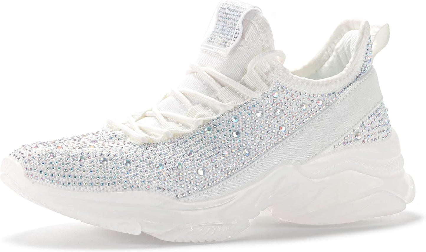 BELOS Women's Rhinestone Mesh Slip On Walking Shoes for Style