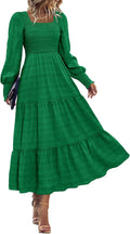 Fall Dresses for Women 2025 Smocked Long Sleeve Maxi Dress - Flowy